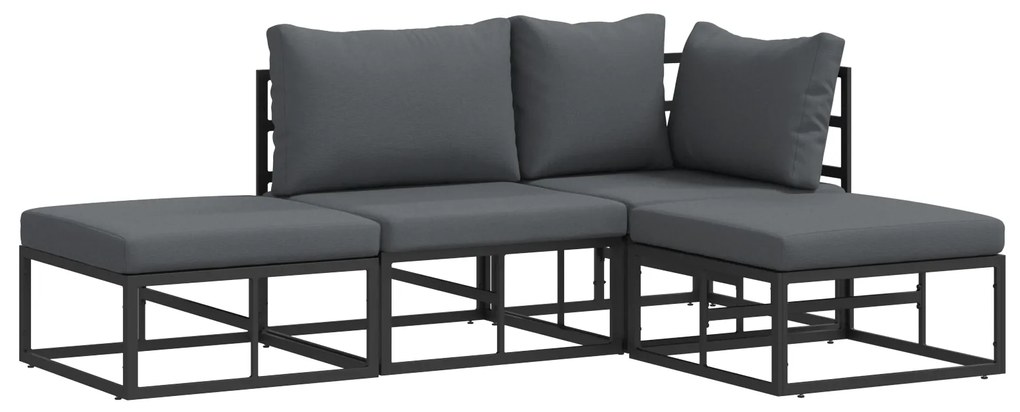 vidaXL Σετ Καναπέ Κήπου 4 pcs Μαύρο 211.5 x 141.5 x 71 εκ Αλουμίνιο