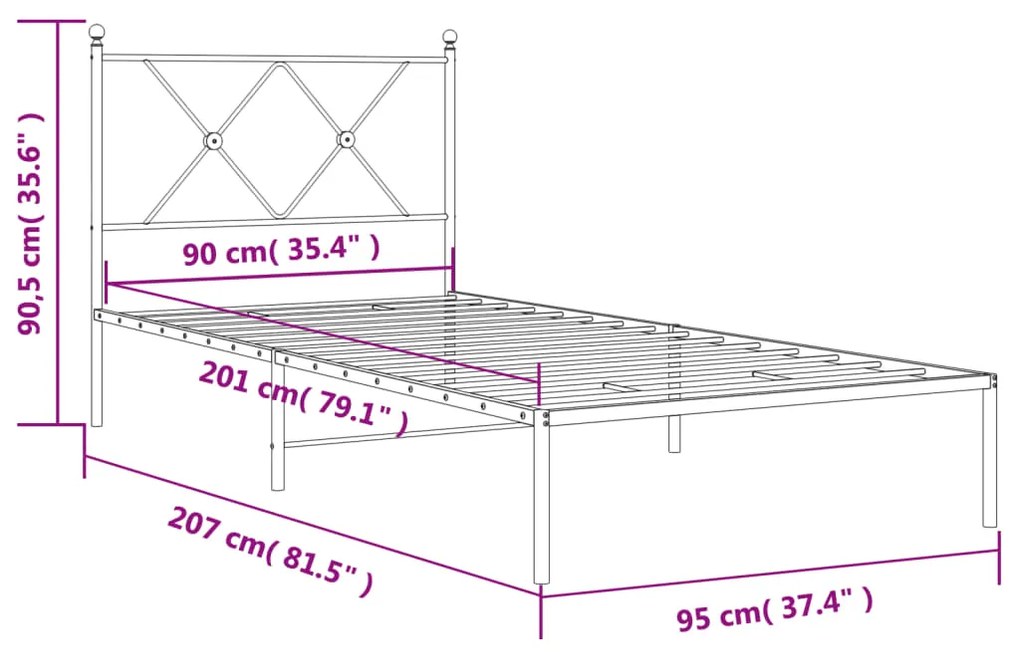 Πλαίσιο Κρεβατιού με Κεφαλάρι Λευκό 90 x 200 εκ. Μεταλλικό - Λευκό