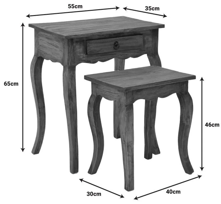 Κονσόλα με βοηθητικό τραπεζάκι Nesto σετ 2 τεμ φυσικό αντικέ μαόνι ξύλο 55x35x65 εκ.