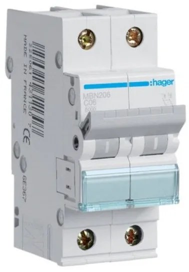 Αυτόματη Ασφάλεια B 6Ka 2x6Α MBN206 Hager MBN206
