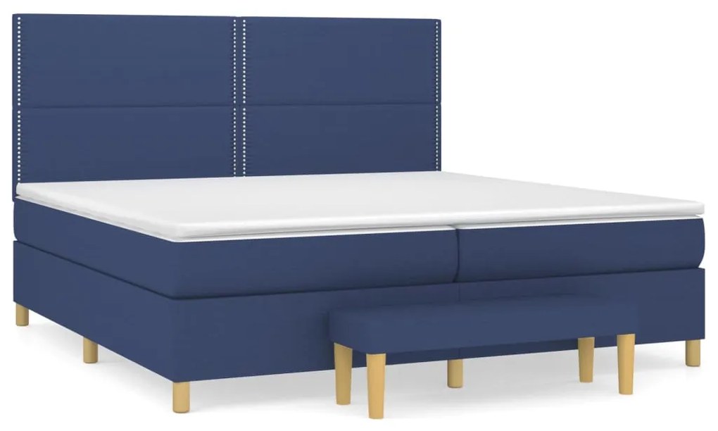 vidaXL Κρεβάτι Boxspring με Στρώμα Μπλε 200x200 εκ. Υφασμάτινο