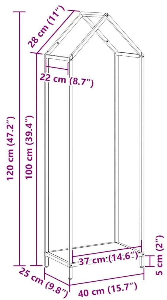 Ράφι για καυσόξυλα Μαύρο 40x25x120 cm Ατσάλι ψυχρής έλασης - Μαύρο