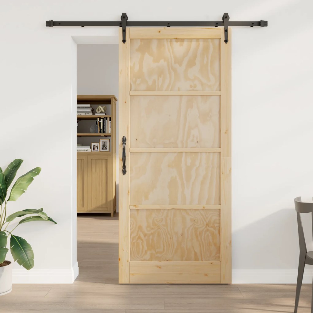 vidaXL Συρόμενη Πόρτα με Σετ Υλικών 93x211 εκ. Μασίφ Ξύλο Πεύκου