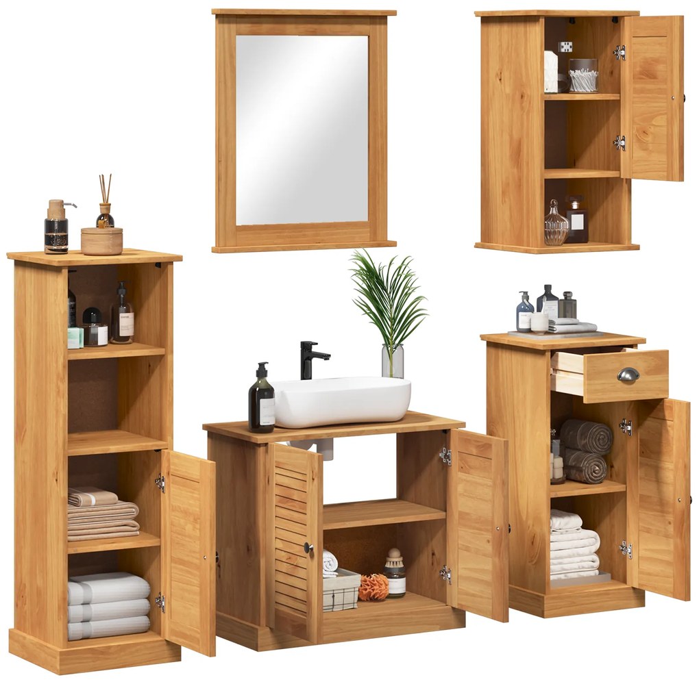 vidaXL Σετ Επίπλων Μπάνιου με συρτάρι 5 pcs καφέ μελί 37 x 34 x 110 εκ