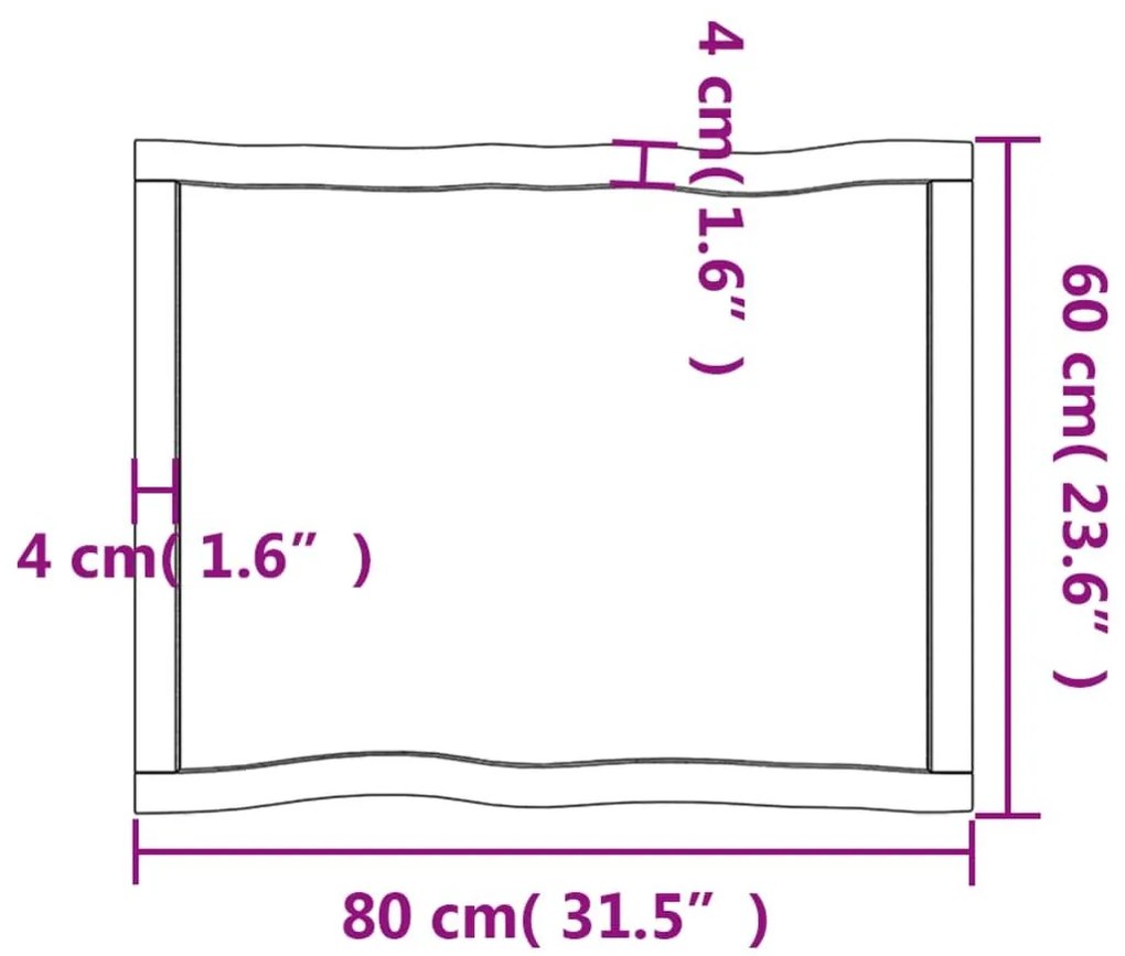 Επιφ Τραπεζιού Αν Καφέ 80x60x(2-6)εκ. Ακατέργ. Μασίφ Ξύλο Δρυός - Καφέ
