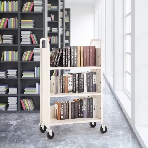 VEVOR Book Cart, 330 lbs Library Cart, 31.1&quot; x 15.2&quot; x 49.2&quot; Rolling Book Cart, Single Sided L-Shaped Flat Shelves with 4-Inch Lockable Wheels for Home Shelves Office and School, Book Truck in White