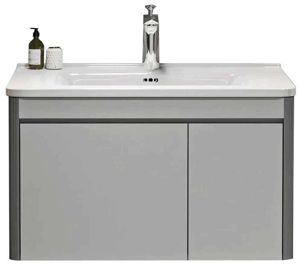 Έπιπλο Μπάνιου Πάγκος Με Νιπτήρα Yvonne 80 S3BYVO080GR 78x46,5x34cm Grey Ξύλο,Πορσελάνη