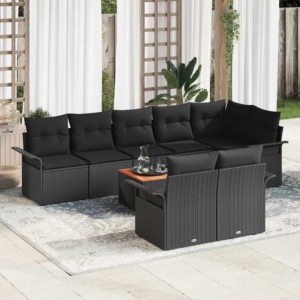 vidaXL Σετ Καναπέ Κήπου 9 pcs Μαύρο Πολυ ράταν