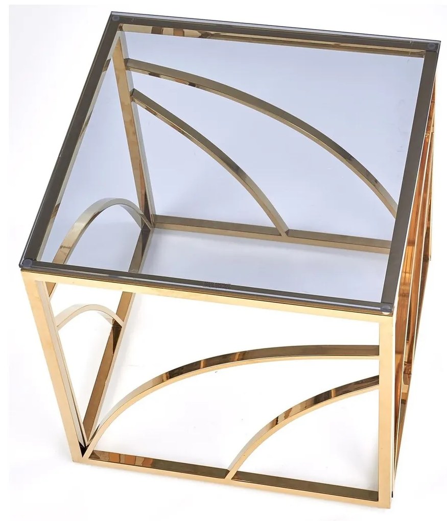Βοηθητικό τραπεζάκι Houston 989, Χρυσό, 55x55x55cm, Επεξεργασμένο γυαλί, Γωνιακός