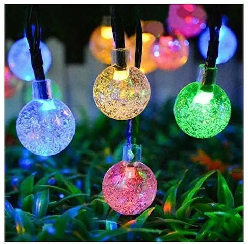 30 Λαμπάκια LED Πολύχρωμα Ηλιακά σε Σειρά με Μαύρο Καλώδιο και Προγράμματα Bubble
