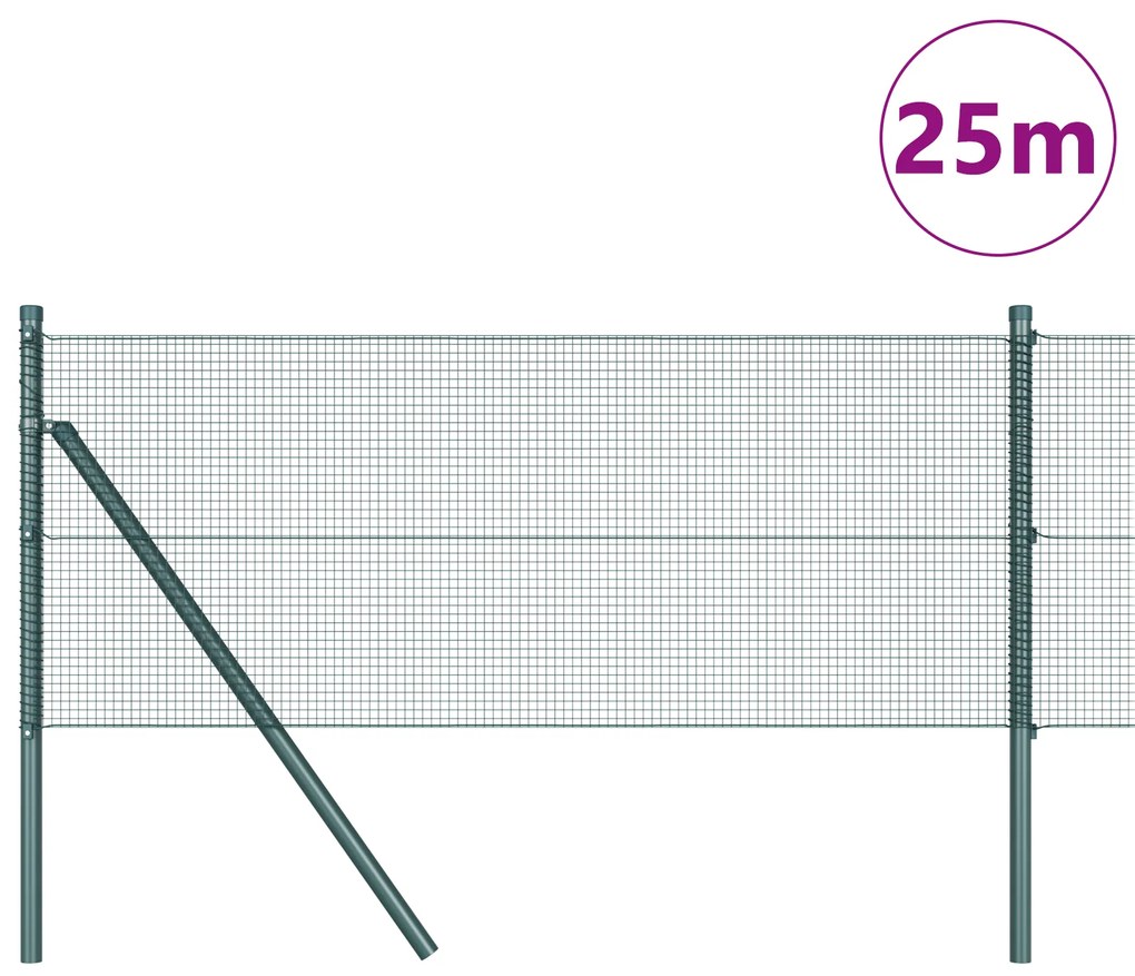 vidaXL Φράχτης με 13 στύλους Πράσινος 0.6x25 μ ατσάλι
