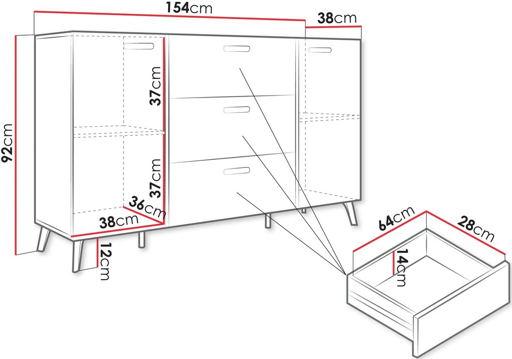 Μπουφές Picru 2D3SZ-Leuko Gualistero