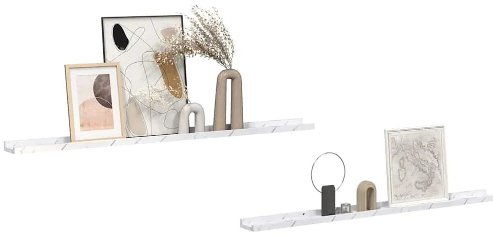vidaXL Ράφι Τοίχου με ράφι 2 pcs Λευκό Μάρμαρο 115 x 9 x 3 cm