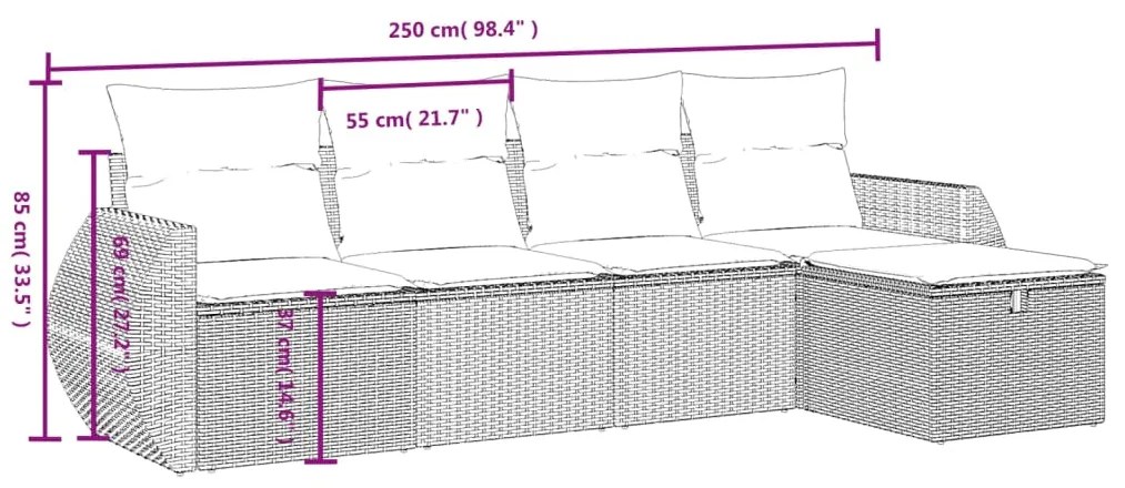 vidaXL Σετ Καναπέ Κήπου 5 Τεμαχίων Μαύρο Συνθετικό Ρατάν με Μαξιλάρια