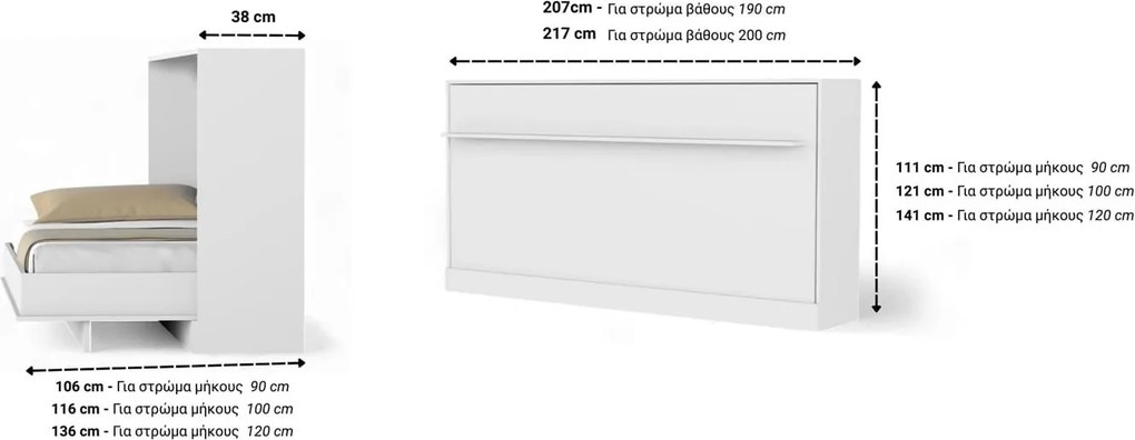 Κρεβάτι Τοίχου Basic Horizontal Single - 100x190