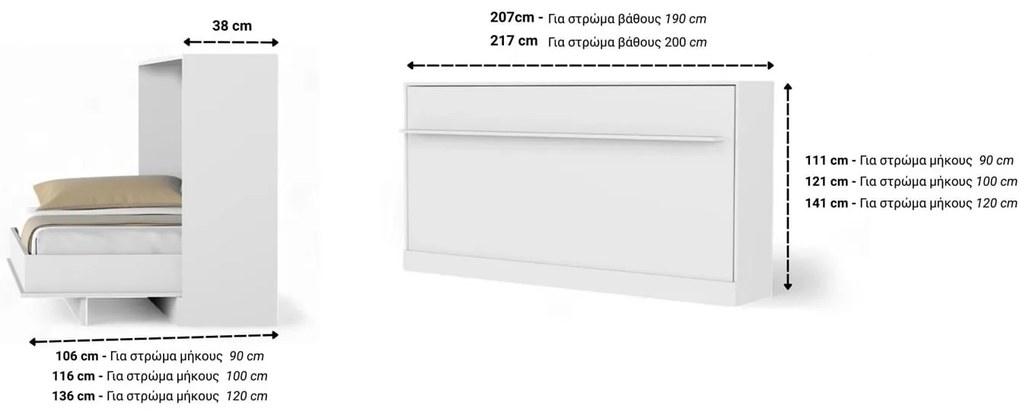 Κρεβάτι Τοίχου Basic Horizontal Single - 90x200