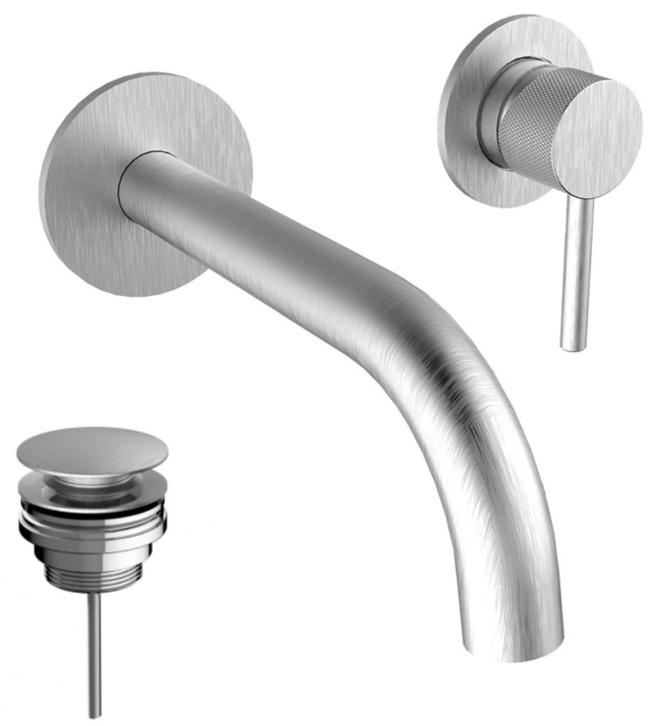 Armando Vicario Industrial Inox Μπαταρία Νιπτήρος Εντοιχισμού 2 Οπών+Βαλβίδα clic-clac 512045-110 R0338-110