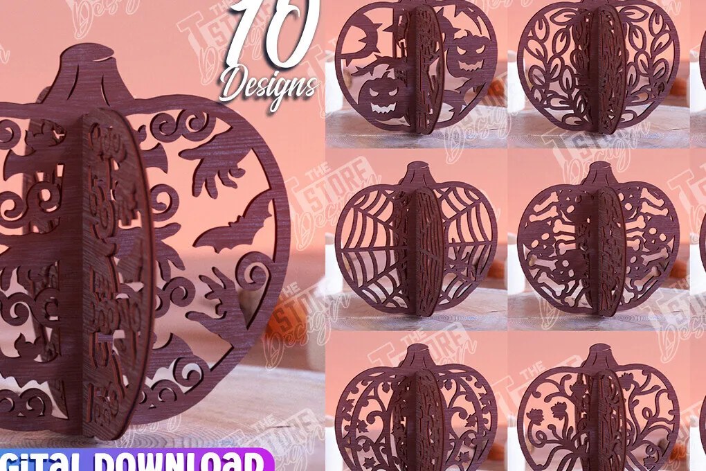 Σετ των 3 Intra απο ξύλο plywood 3mm-4mm πάχος Τρισδιάστατη δέσμη κολοκύθας αποκριών Δίασταση 8x8 cm INTRAFABR-102905047