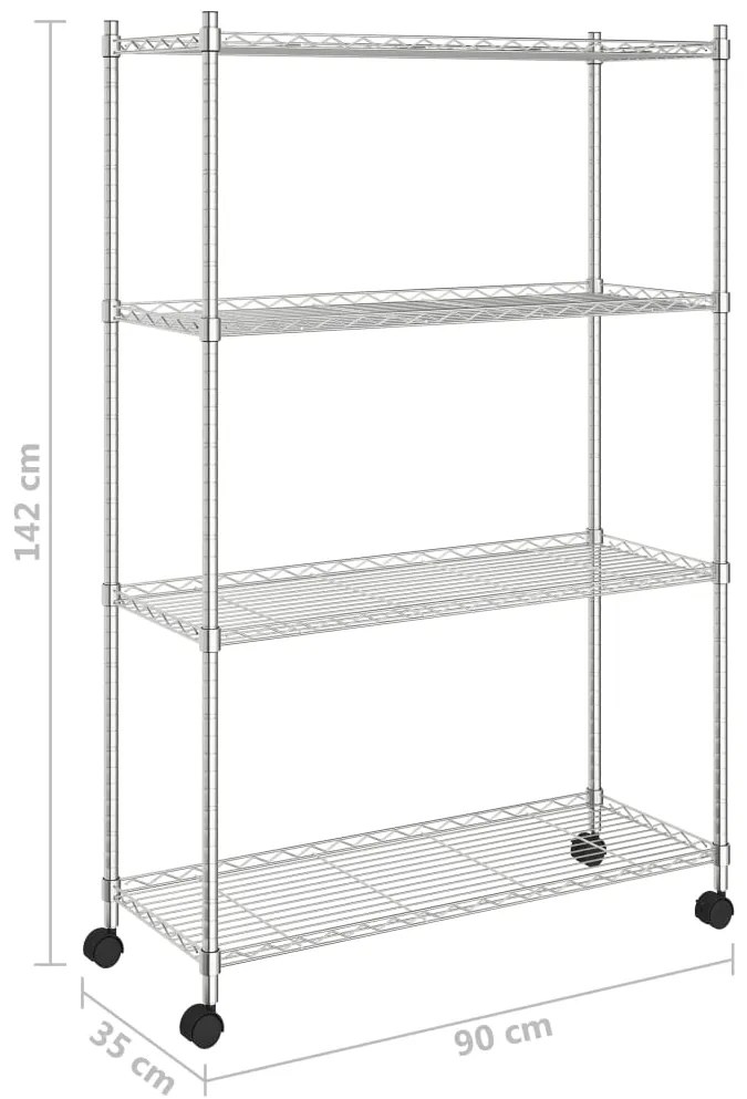 vidaXL Ραφιέρα 4 Επιπέδων με Τροχούς Χρωμέ 90x35x142 εκ. 200 κ.