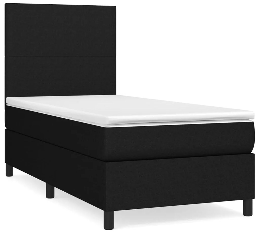 vidaXL Κρεβάτι Boxspring με Στρώμα Μαύρο 90x200 εκ. Υφασμάτινο