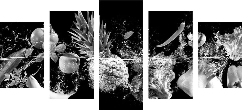 Εικόνα 5 μερών βιολογικά φρούτα και λαχανικά σε ασπρόμαυρο - 100x50