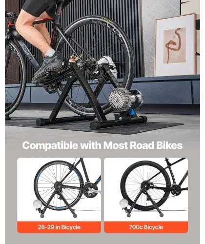 VEVOR Bike Trainer, 660.4-736.6 mm & 700C Wheels, Foldable Fluid Bicycle Stationary Trainer Stand for Indoor Exercise Riding with Quick Release Skewer & Front Wheel Riser Block, Fits Road Bikes, Black