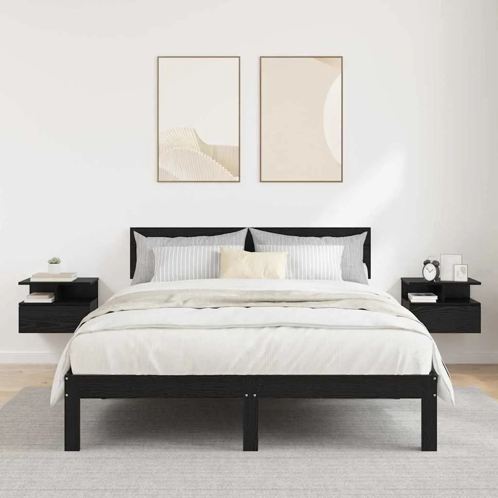 vidaXL Κρεβάτι με Float με συρτάρι 2 pcs Μαύρη Οξυά 40 x 31 x 27 εκ.