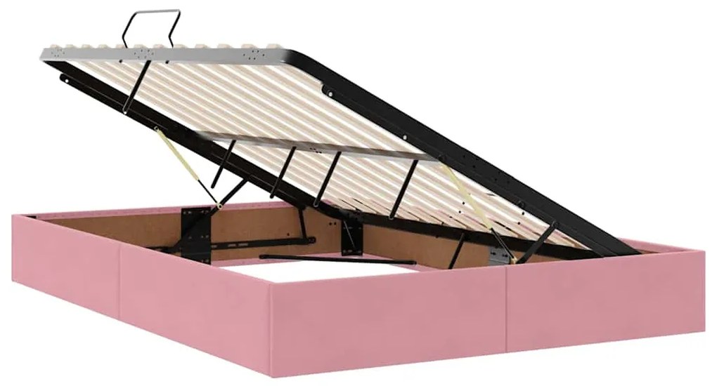 vidaXL Κρεβάτι με αποθηκευτικό χώρο και LED Ροζ 140 x 200 cm Βελούδο
