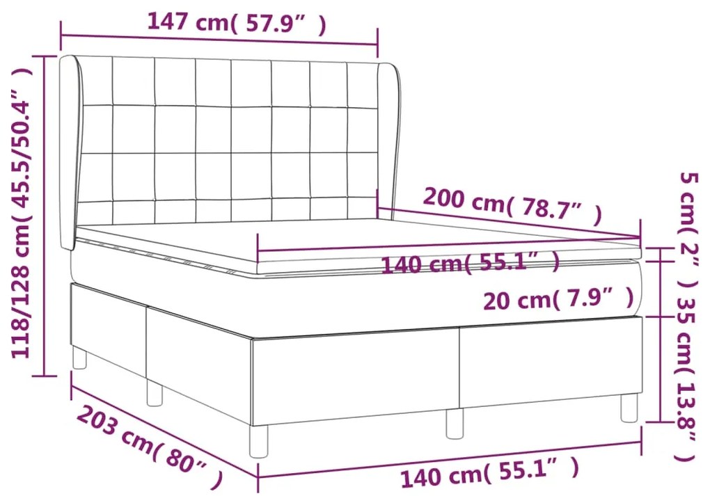 vidaXL Κρεβάτι Boxspring με Στρώμα Ροζ 140x200 εκ. Βελούδινο