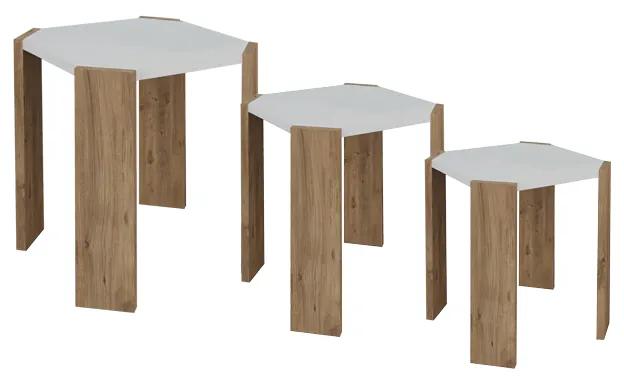 Βοηθητικό τραπέζι Baldo pakoworld σετ 3τεμ oak-λευκό μελαμίνης Model: 321-000043