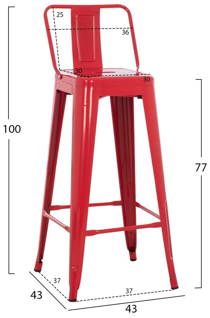 Σκαμπό μπάρ με πλάτη Melita-Pro Μεταλλικό Κόκκινο 42x42x100Υ εκ. 42x42x100 εκ.