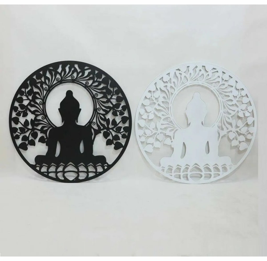 Διακόσμηση τοίχων DKD Home Decor 98 x 1 x 98 cm 100 x 1 x 100 cm Μαύρο Βούδας Λευκό Ανατολικó (x2)