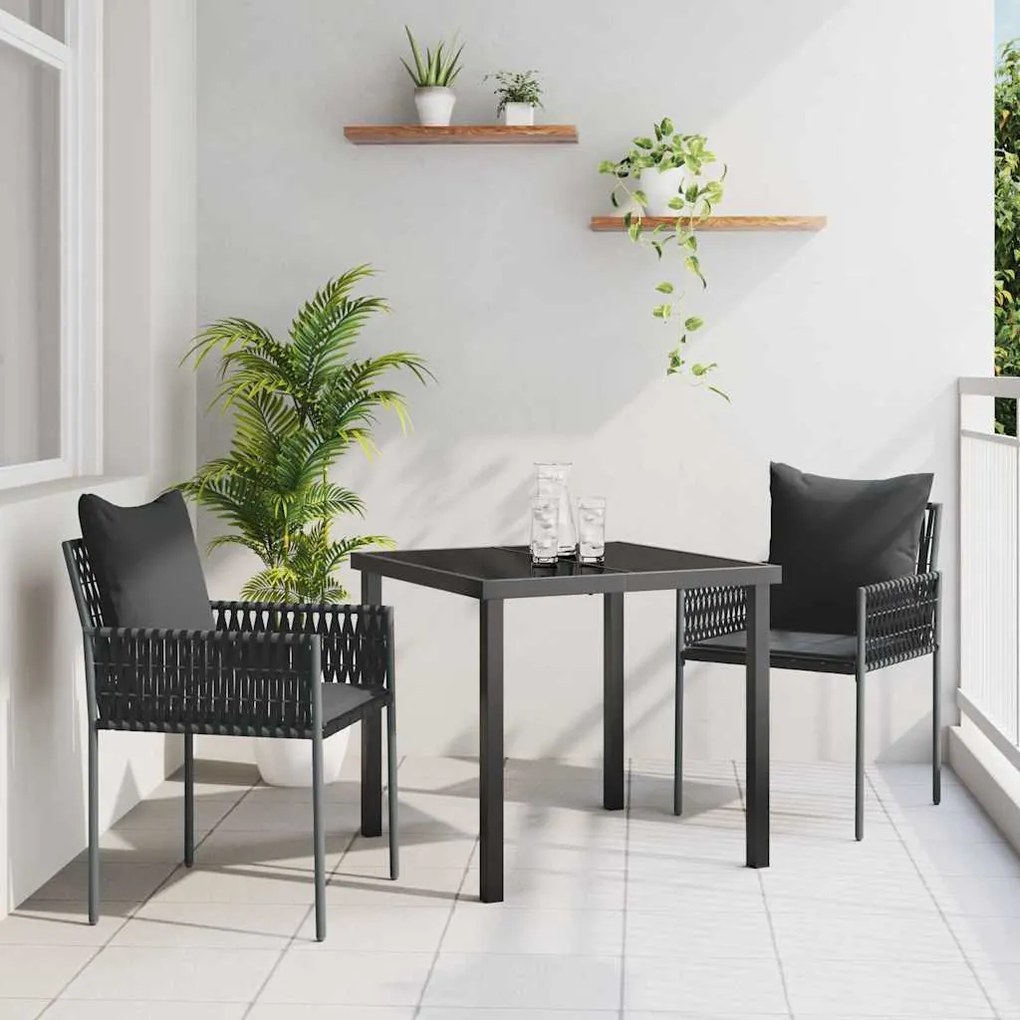 vidaXL Σέτ φαγητού για κήπο 3 pcs Μαύρο Πολυ ράταν