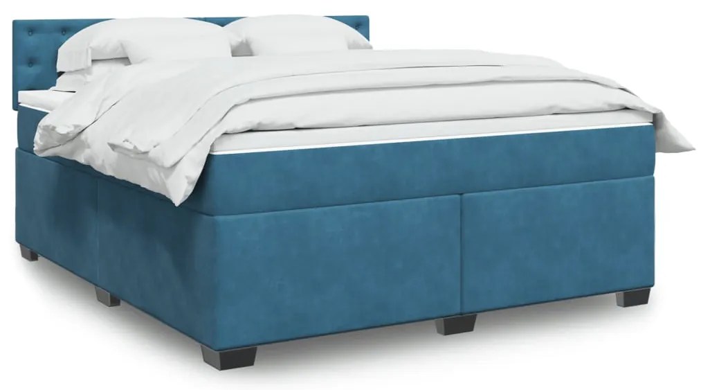 vidaXL Κρεβάτι Boxspring με Στρώμα Μπλε 180x200 εκ. Βελούδινο