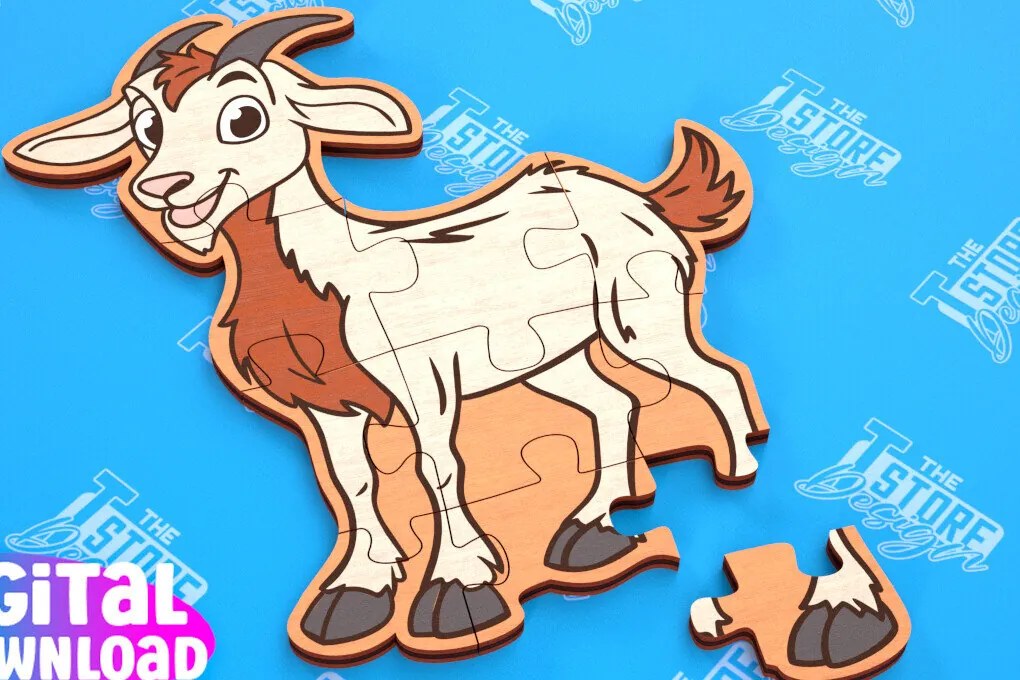 Σετ των 2 Intra απο ξύλο plywood 3mm-4mm πάχος - Παζλ Αγροικία | Παζλ σε σχήμα κατσίκας|CNC Δίασταση 30x20 cm INTRAFABR-103704029