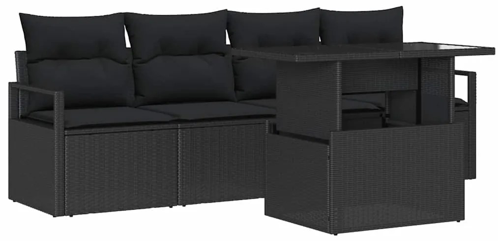 vidaXL Σετ Καναπέ με μαξιλάρι 5 pcs Μαύρο συνθετικό ρατάν