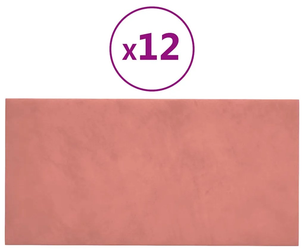 vidaXL Πάνελ Τοίχου 12 τεμ. Ροζ 60x30 εκ. 2,16 μ² Βελούδο