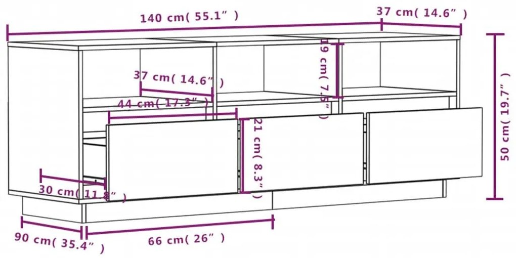 Έπιπλο Τηλεόρασης 140 x 37 x 50 εκ. από Μασίφ Ξύλο Πεύκου - Καφέ