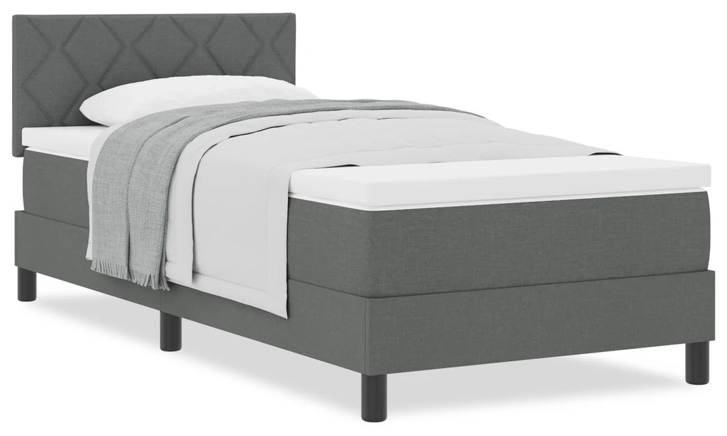 vidaXL Κρεβάτι Box Spring με Στρώμα Σκούρο Γκρι 90x200 εκ. Ύφασμα
