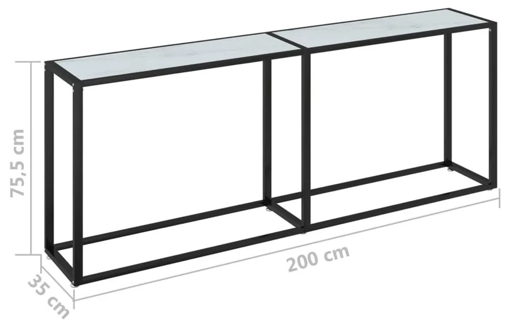 Τραπέζι Κονσόλα Λευκό Όψη Μαρμάρου 200x35x75,5 εκ. Ψημένο Γυαλί - Λευκό