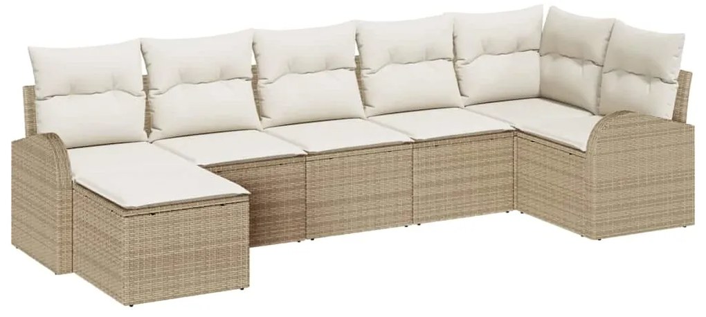 vidaXL Σετ Καναπέ Κήπου με μαξιλάρι 7 pcs Μπεζ Πολυ ράταν