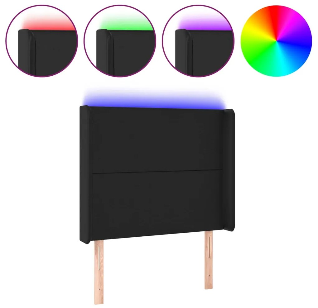 vidaXL Κεφαλάρι Κρεβατιού LED Μαύρο 103x16x118/128 εκ. Συνθετ. Δέρμα