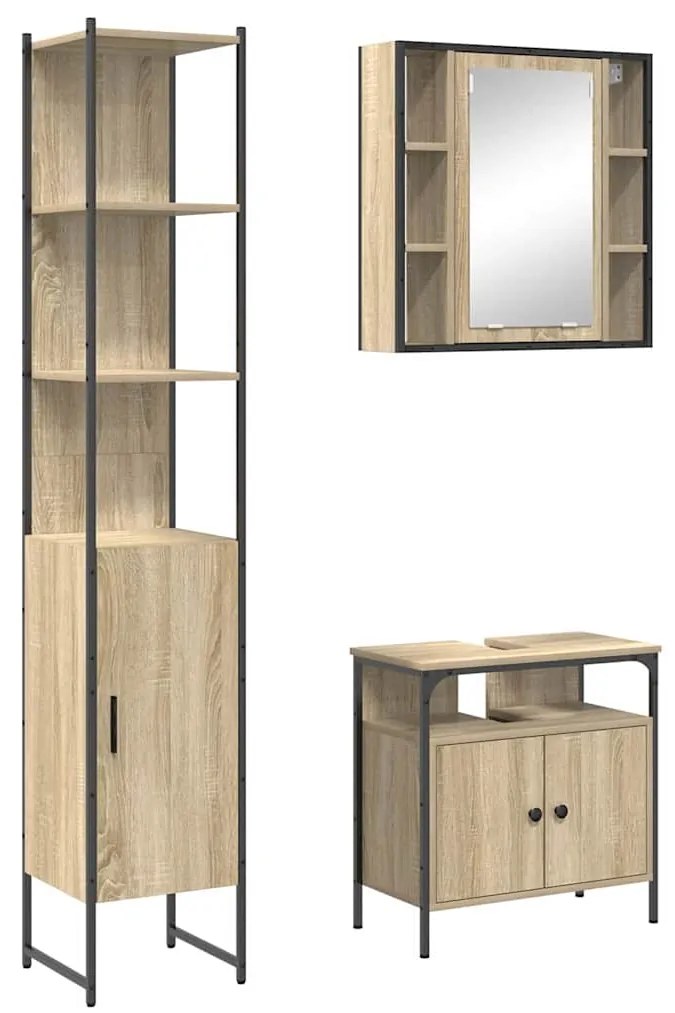 vidaXL Σετ Επίπλων Μπάνιου 3 pcs Sonoma Δρυς 33 x 33 x 185.5 εκ