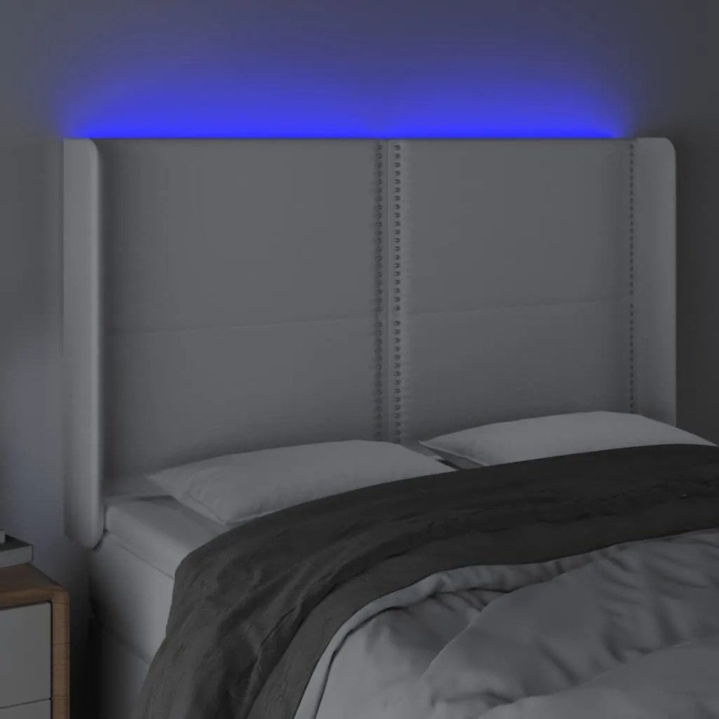 Κεφαλάρι Κρεβατιού LED Λευκό 147x16x118/128 εκ. Συνθετ. Δέρμα - Λευκό