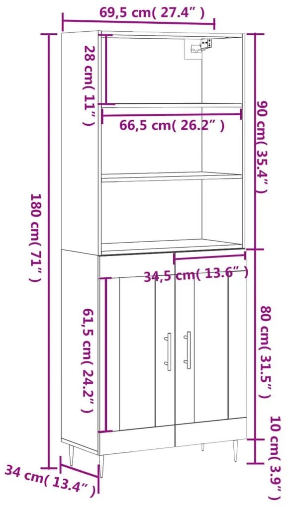 Ντουλάπι Γκρι Σκυροδέματος 69,5x34x180 εκ. Επεξεργασμένο Ξύλο - Γκρι