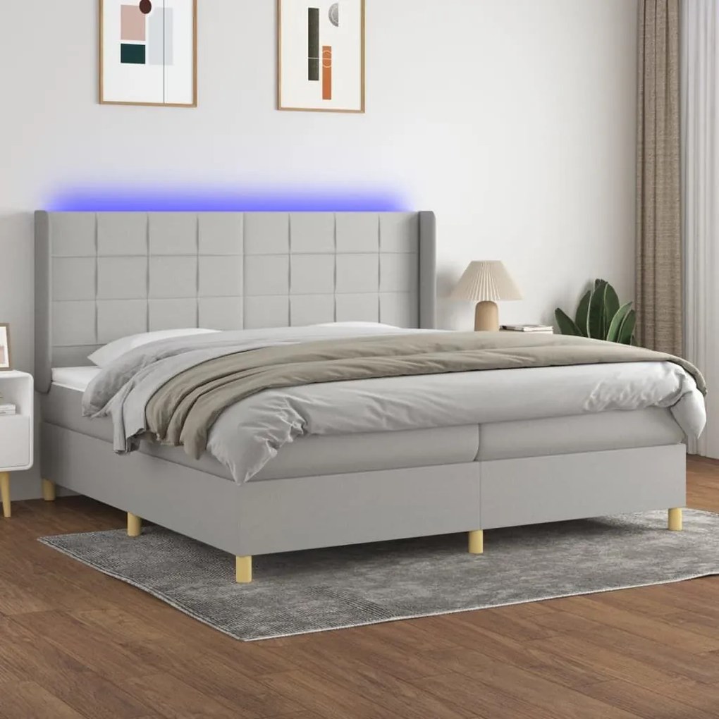 Κρεβάτι Boxspring με Στρώμα &amp; LED Αν.Γκρι 200x200εκ. Υφασμάτινο - Γκρι