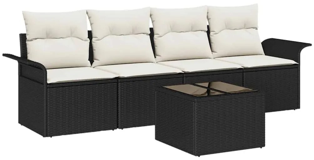 vidaXL Σετ Καναπέ Κήπου 5 pcs Μαύρο και Κρέμα συνθετικό ρατάν