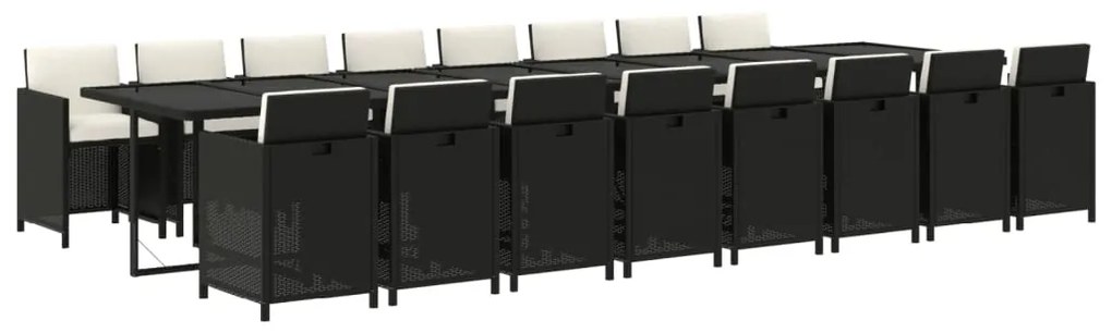 vidaXL Σετ Τραπεζαρίας Κήπου 17 τεμ Μαύρο από Συνθ. Ρατάν με Μαξιλάρια