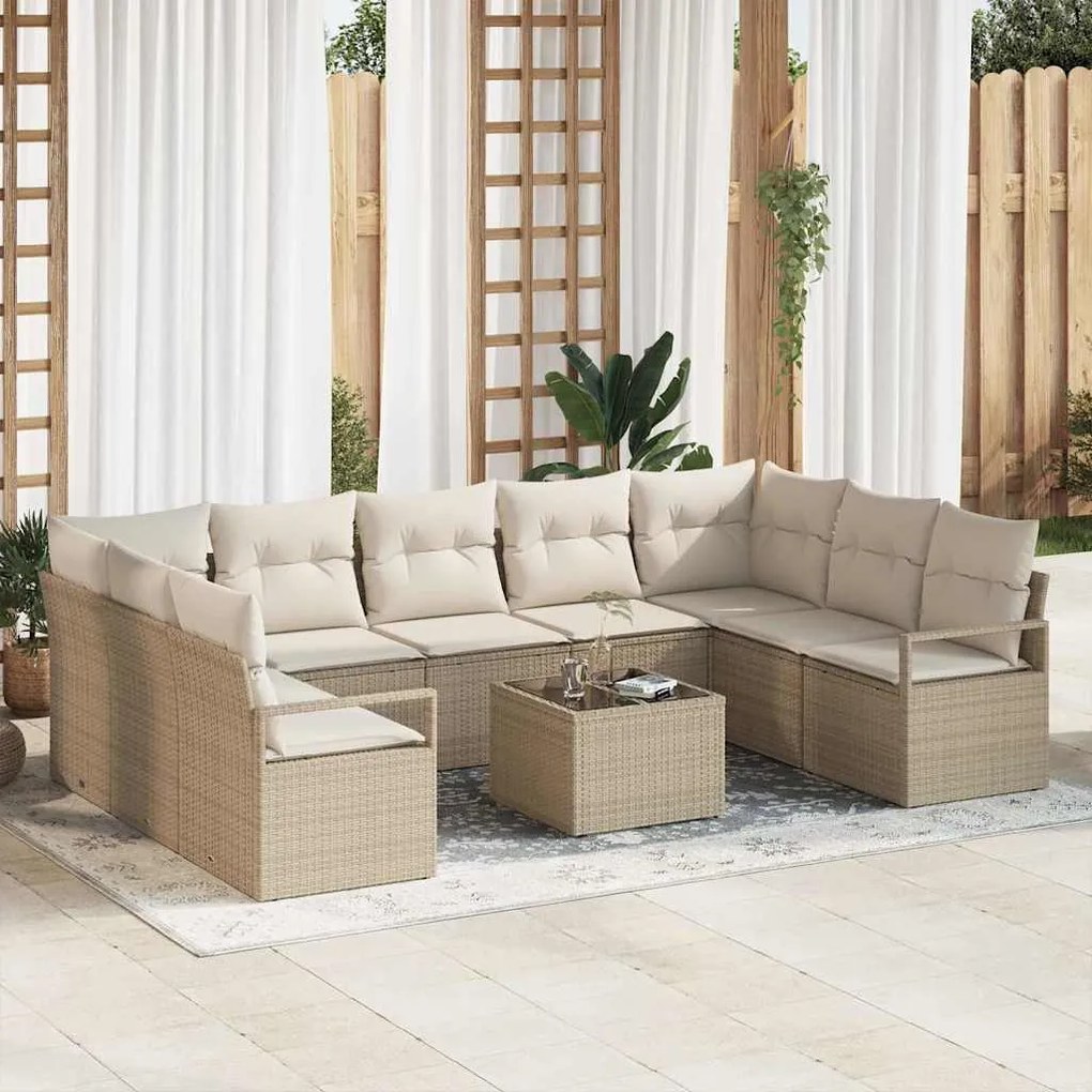 vidaXL Σετ Καναπέ Κήπου 10 pcs Μπεζ Πολυ ράταν