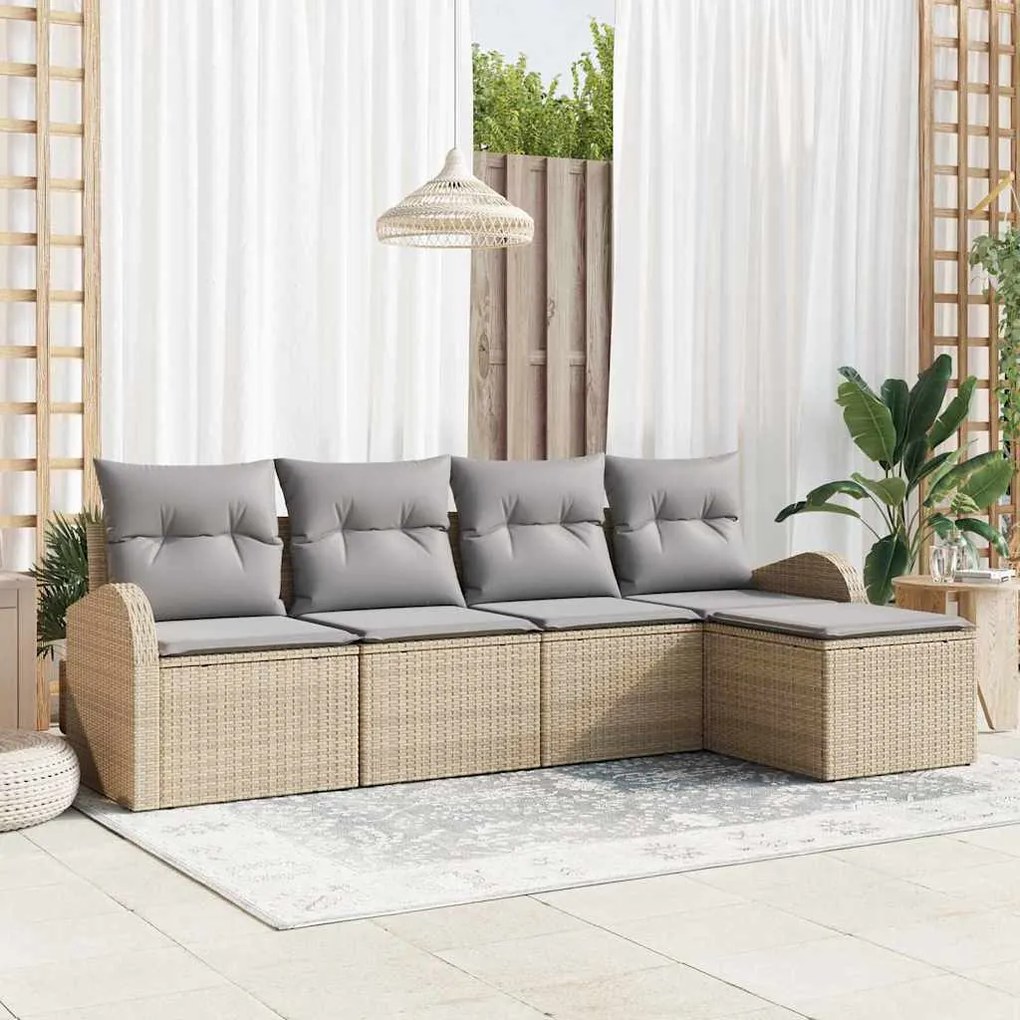 vidaXL Σετ Καναπέ Κήπου με μαξιλάρι 5 pcs Μπεζ Πολυ ράταν